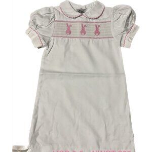 MSC Smocked Pink Easter Bunny Rabbit day gown dress 0-6m NWT smocked layette
